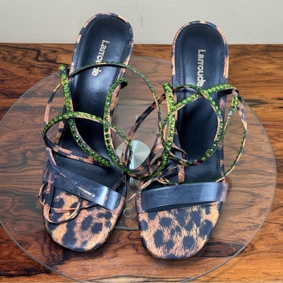 Larroudé Disco Gloria Leopard-Print Wrap Sandals 315$ - Picture 8 of 16